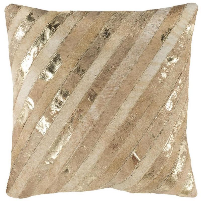 Latta Metallic Cowhide Pillow - Beige/Gold - 20" x 20" - Safavieh ., 1 of 4