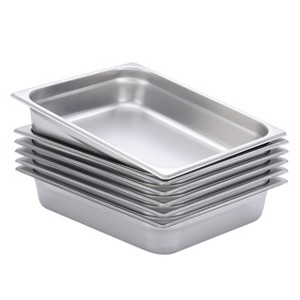 BIRDROCK HOME Stainless Steel Steam Table Pans, 1/2-Size, 4.5 qt, 24 Gauge Steel, 2.5" Depth, Meal Prep, Cooking & Food Storage (6 Pack) - 1 of 4