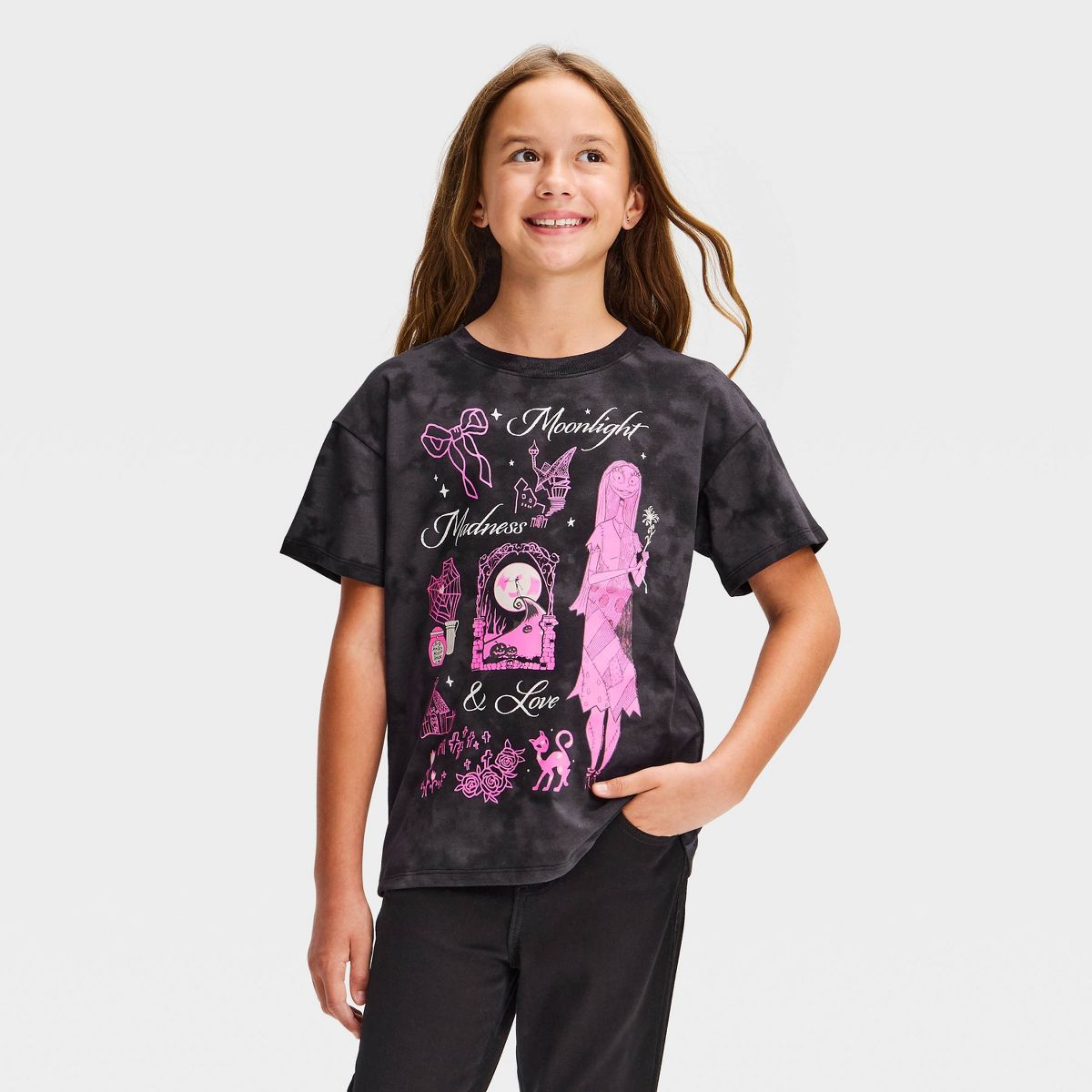Girls' The Nightmare Before Christmas Short Sleeve Halloween Graphic T-Shirt - Black