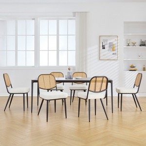 Bekrvio Rattan Dining Chairs Set of 4/6 - Mid Century Modern Boucle Upholstered Cane Back Side Chairs with Metal Legs for Kitchen - 1 of 4