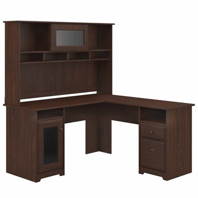 Modern Walnut L-Shaped Desk with Hutch and USB Hub
