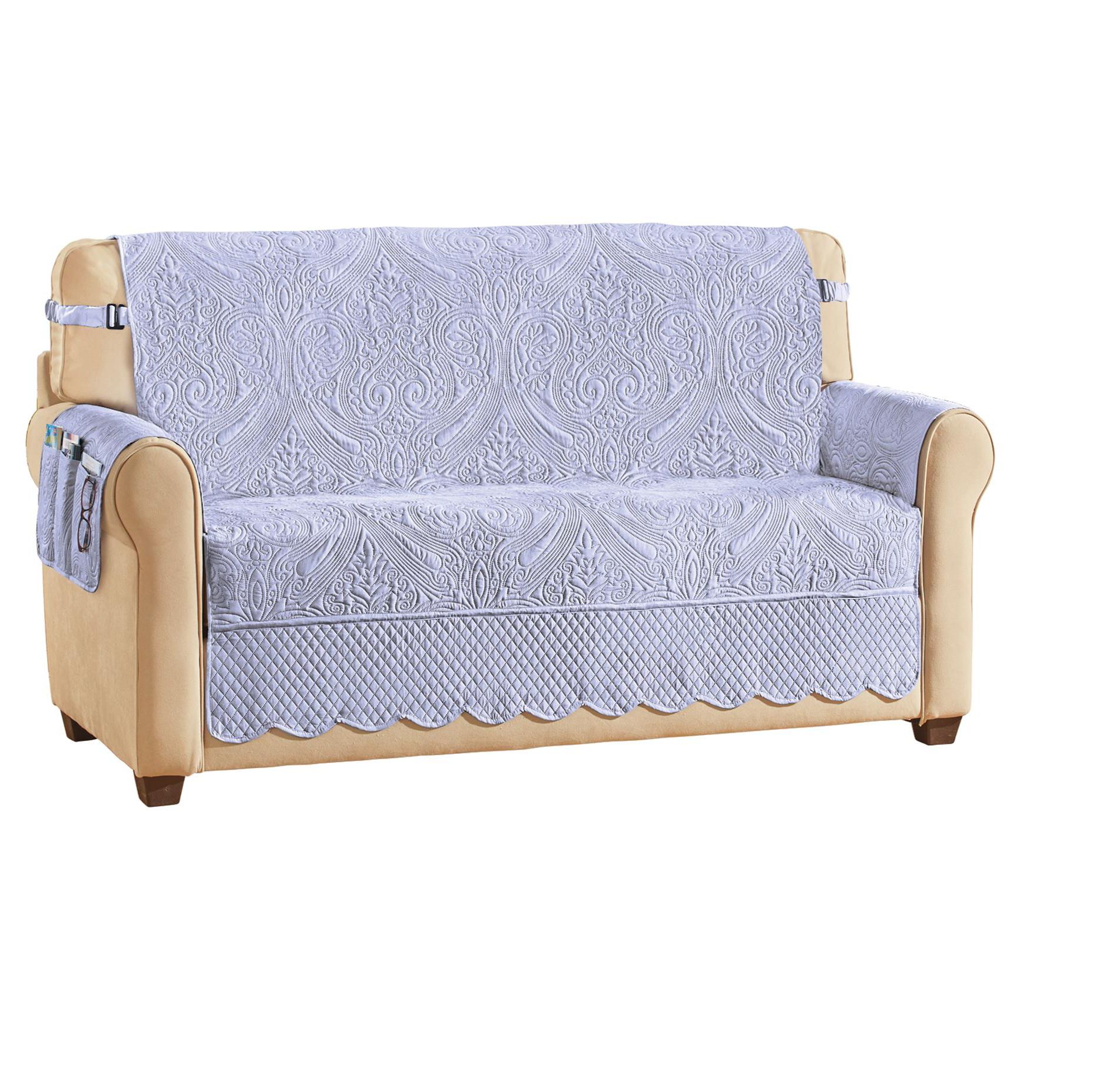 Collections Etc Luxe Quilted Furniture Cover with Arm Cover Pocket Loveseat Lavender