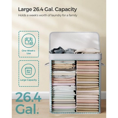 Gray Bamboo Upright Laundry Hamper with Lid and Handles
