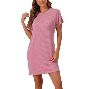 cheibear Women's Short Sleeve Front Pocket Knit Round Neck Loungewear - 1 of 4