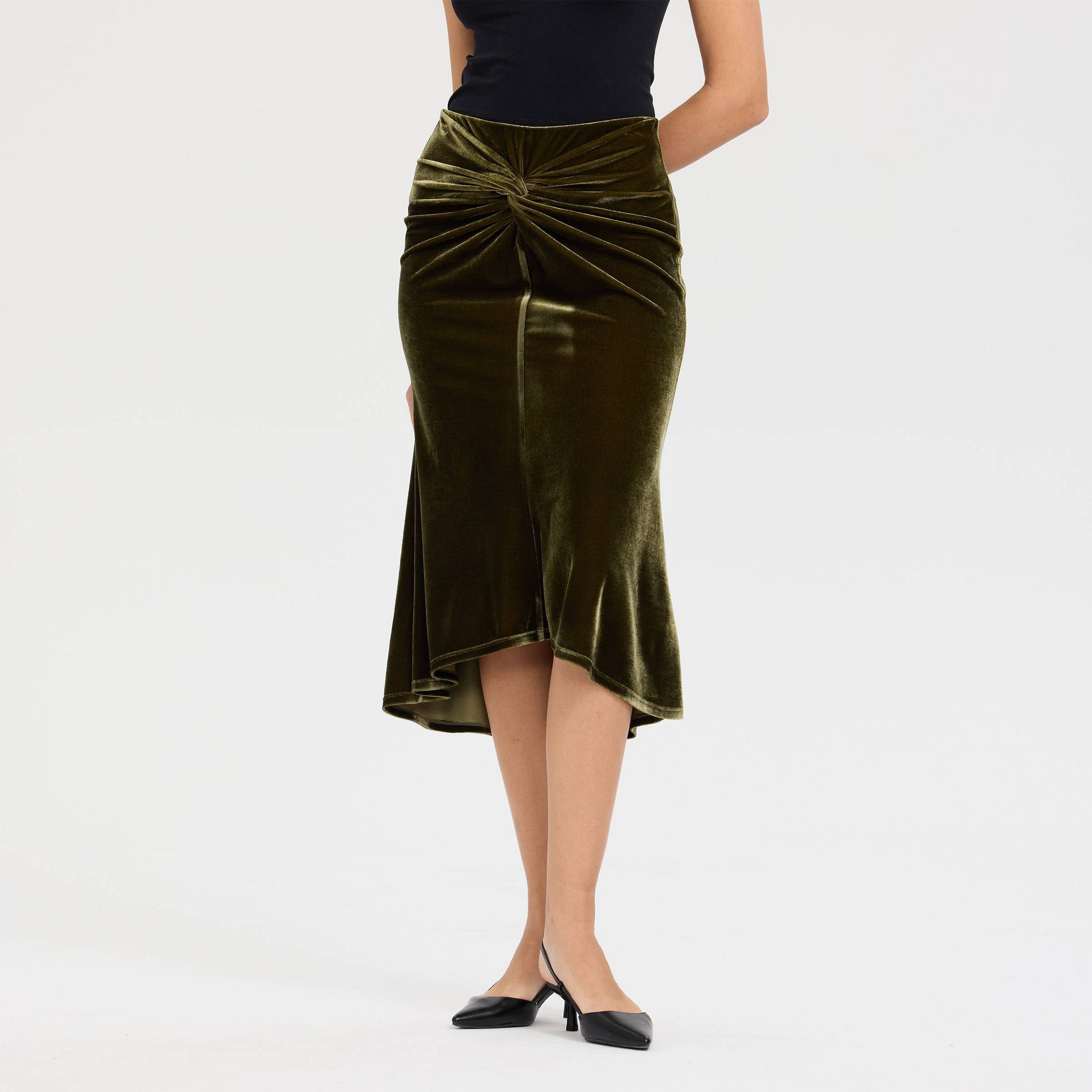 Women's Velvet Twist Midi Pull-On Skirt - A New Day™