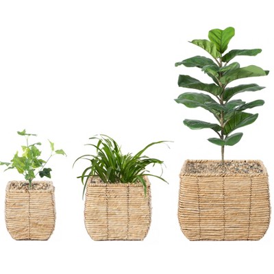 Vintiquewise Woven Square Flower Pot Planter With Leak-proof