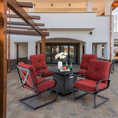 5pc Outdoor Set with Spring Motion Chairs & 28" Fire Table - Red - Captiva Designs