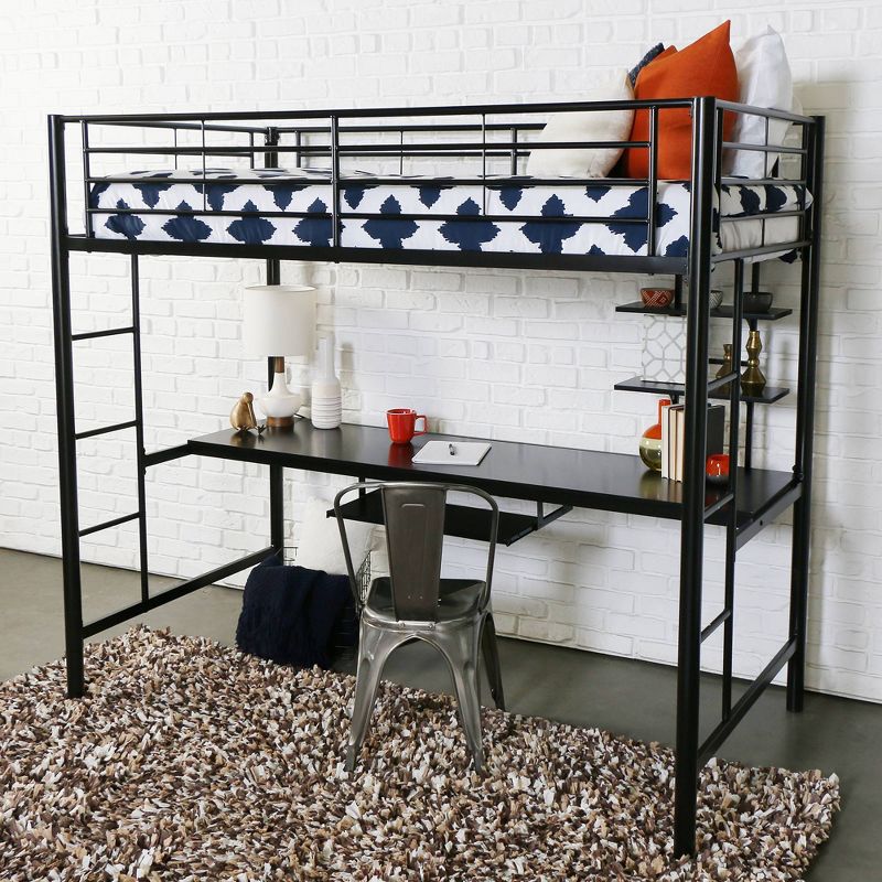 Twin Analise Metal Loft Bed with Wood Desk - Saracina Home, 3 of 7