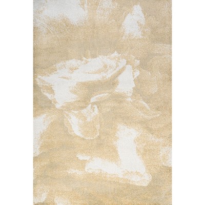 Petalo Modern Abstract Gold and Cream 4'x6' Synthetic Area Rug