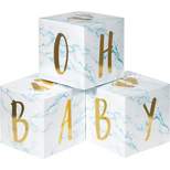 3ct Marble Baby Shower 'Oh Baby' Blocks Centerpieces Party Décor and Accessories Blue