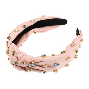 Unique Bargains Women's Full of Diamonds Knotted Headband Pink 1 Pc - 1 of 4