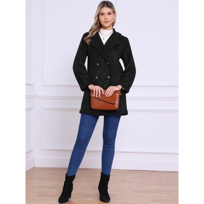 INSPIRE CHIC Women's Faux Shearling Double Breast Lapel Fleece Long Casual Faux Fur Jackets with Pockets Small Black — фото 3