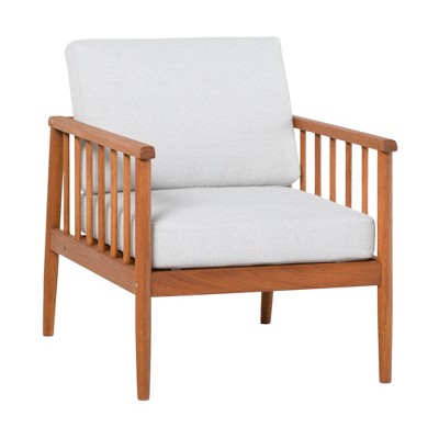 SKRAN Contemporary Cushioned Eucalyptus Wood Patio Accent Chair for small space Living Room,Bedroom Balcony,Brown
