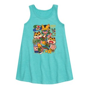 Girls' - Instant Message - Kpop Streetwear Girl Graphic Sleeveless Aline Dress - 1 of 3