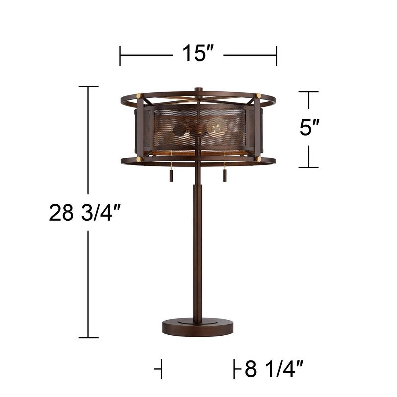 Franklin Iron Works Derek Industrial Rustic Table Lamp 28 3/4" Tall Bronze Metal Column Outer Ring Mesh Drum Shade for Bedroom Living Room Bedside, 4 of 10