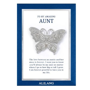 Anna-Kaci Clear Silver Butterfly Crystal Rhinestone Brooch Pin with Family or Friend Gift Message Card & Envelope Jewelry Gifts - 1 of 4