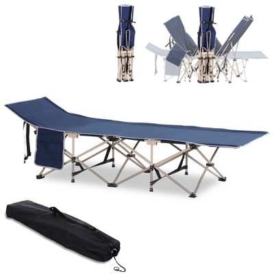 VisioGear Cots, Folding Camping Cot with Carry Bag, Outdoor Portable Sleeping Bed for Travel Camp Garden Beach, Blue, 26.8"*20.5"*74.8"