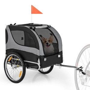 Costway Dog Bike Trailer Foldable Pet Cart with 3 Entrances  for Travel Grey/Red/Blue - 1 of 4