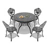 5-Piece Patio Set: Round Table & 4 Chairs - Cast Aluminum, All-Weather/Umbrella Hole & Adjustable Legs for Balcony/Backyard - 3 of 4
