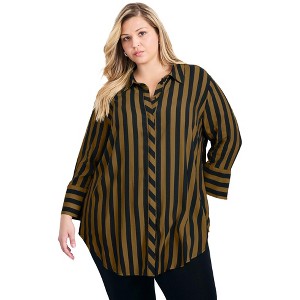 Avenue Women's Plus Size Linear Longline Stripe Shirt - 1 of 4