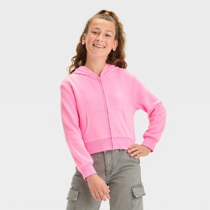 Girls' Cropped Hoodie Zip-Up Sweatshirt - art class™ - 1 of 3