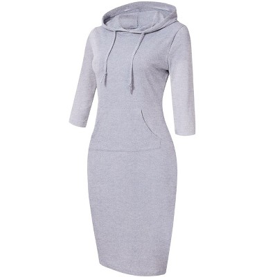 Women's Casual Long Sweatshirts 3/4 Sleeve Hooded Bodycon Dress with Kangaroo Pocket