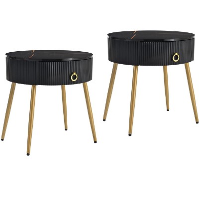 NicBex Modern 19.6" Round Coffee Table Set of 2 with Drawers and Metal Legs for Living Room and Office