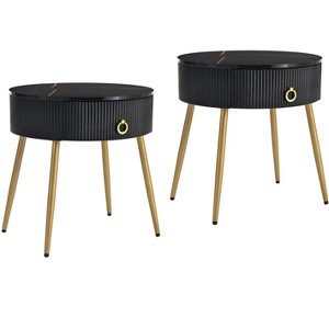 CAVINAS Coffee Tables for Living Room Φ19.6" Round Coffee Table Set of 2 Fluted 2 Side Table Set with Drawers, Black+Gold - 1 of 4