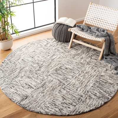 Ivory Charcoal Abstract Hand-Tufted Wool Round Rug - 6'