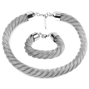 ELYA Women's Twisted Mesh Bracelet 7.5" and Necklace 18" Steel Set - 1 of 3