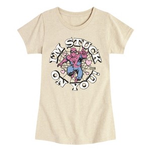 Girls' - Marvel - Spider-man Valentine I'm Stuck On You Fitted Short Sleeve Graphic T-Shirt - 1 of 4