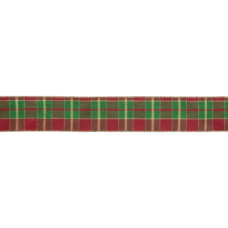 Northlight Red, Green and Gold Plaid Christmas Wired Craft Ribbon 2.5" x 10 Yards, 1 of 4