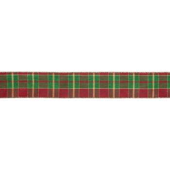 Northlight Red, Green and Gold Plaid Christmas Wired Craft Ribbon 2.5" x 10 Yards