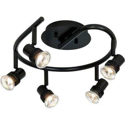 Pro Track Spiral 5-Head LED Ceiling Track Light Fixture Kit Spot Light GU10 Directional Adjustable Black Modern Kitchen Bathroom Dining 15 3/4" Wide