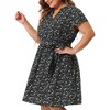 Agnes Orinda Women's Plus Size Casual Floral Tie Waist Short Sleeve Knee Length A Line Dresses - 2 of 4