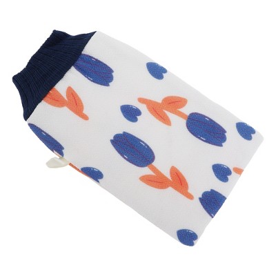 Unique Bargains Tulip Flowers Shower Gloves for Bathroom 9.45"x5.12" Blue 1 Pc