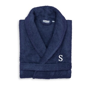 Linum Home Textiles 100% Turkish Cotton Adult Personalized Terry Bathrobe in White Bookman Font - 1 of 3