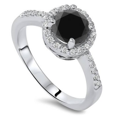 Pompeii3 1 3/4ct Treated Black & White Diamond Halo Engagement Ring 14k ...