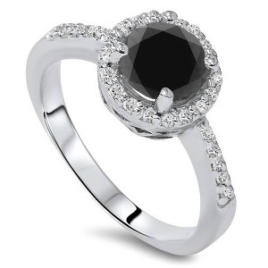 Pompeii3 1 3/4ct Treated Black & White Diamond Halo Engagement Ring 14K White Gold - 1 of 4
