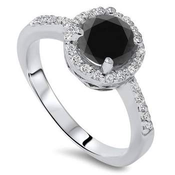 Pompeii3 1 3/4ct Treated Black & White Diamond Halo Engagement Ring 14K White Gold