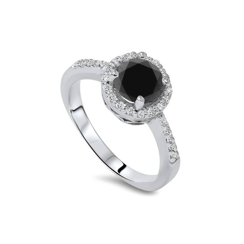 Pompeii3 1 3/4ct Treated Black & White Diamond Halo Engagement Ring 14K White Gold, 1 of 5