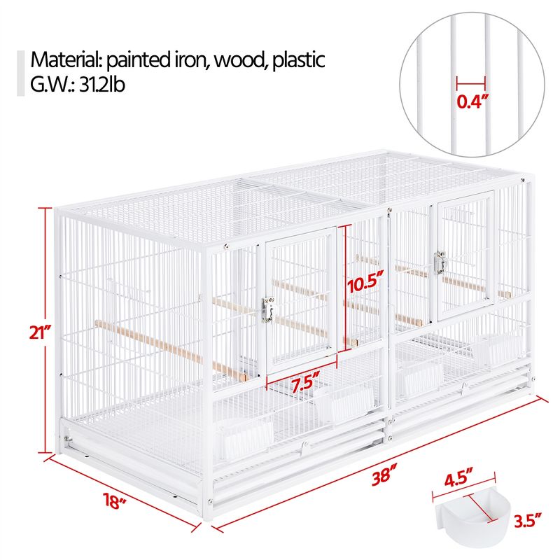 Yaheetech Stackable Wide Bird Cage for Small Birds Lovebirds Finch Canaries Parakeets Cockatiels, 3 of 8