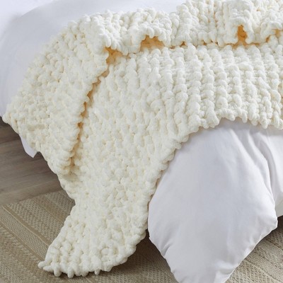 Ivory Chenille Luxurious Chunky Knit 50"x60" Throw Blanket