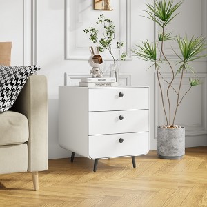 Gulches Modern Night Stand Storage Cabinet for Living Room Bedroom, Steel Cabinet with 3 Drawers,Bedside Furniture, Circular Handle,White - 1 of 4