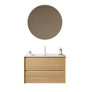Dexmalle Corolla Oak Finish Wall-Mounted Floating Plywood Bathroom Storage Cabinet with Sink - 1 of 4