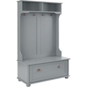 Acekool Gray Metal Hall Tree with Bench, Entryway Coat Rack Hooks & Open Storage Shelves, Compact Organizer for Entry - 1 of 4