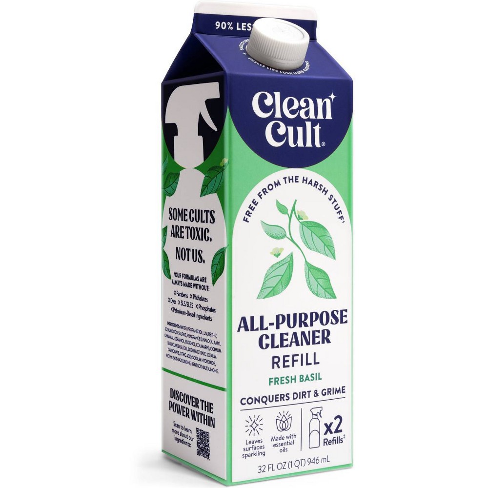 Clean Cult Fresh Basil All-Purpose Liquid Cleaner Refills - 32oz: Multi-Surface, Non-Porous, Countertops