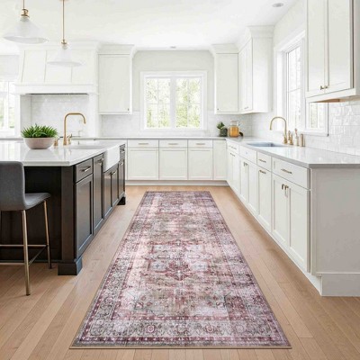 Delara Machine Washable Area Rug, Soft & Durable, Non-Slip Rug for High Traffic Areas, Pink/Beige