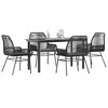 vidaXL Patio Dining Set with Cushions Garden Table and Chairs Poly Rattan Glass - Black 55.1" x 27.6" x 29.1" 4 Chairs - 2 of 4