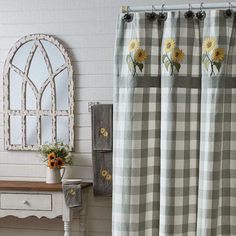 Park Designs Wicklow Check Sunflower Embroidered Shower Curtain 72" x 72", 2 of 6